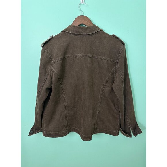Chicos Additions Brown Button-Front Military-Style Jacket Size 3 Cotton Blend - Picture 3 of 10